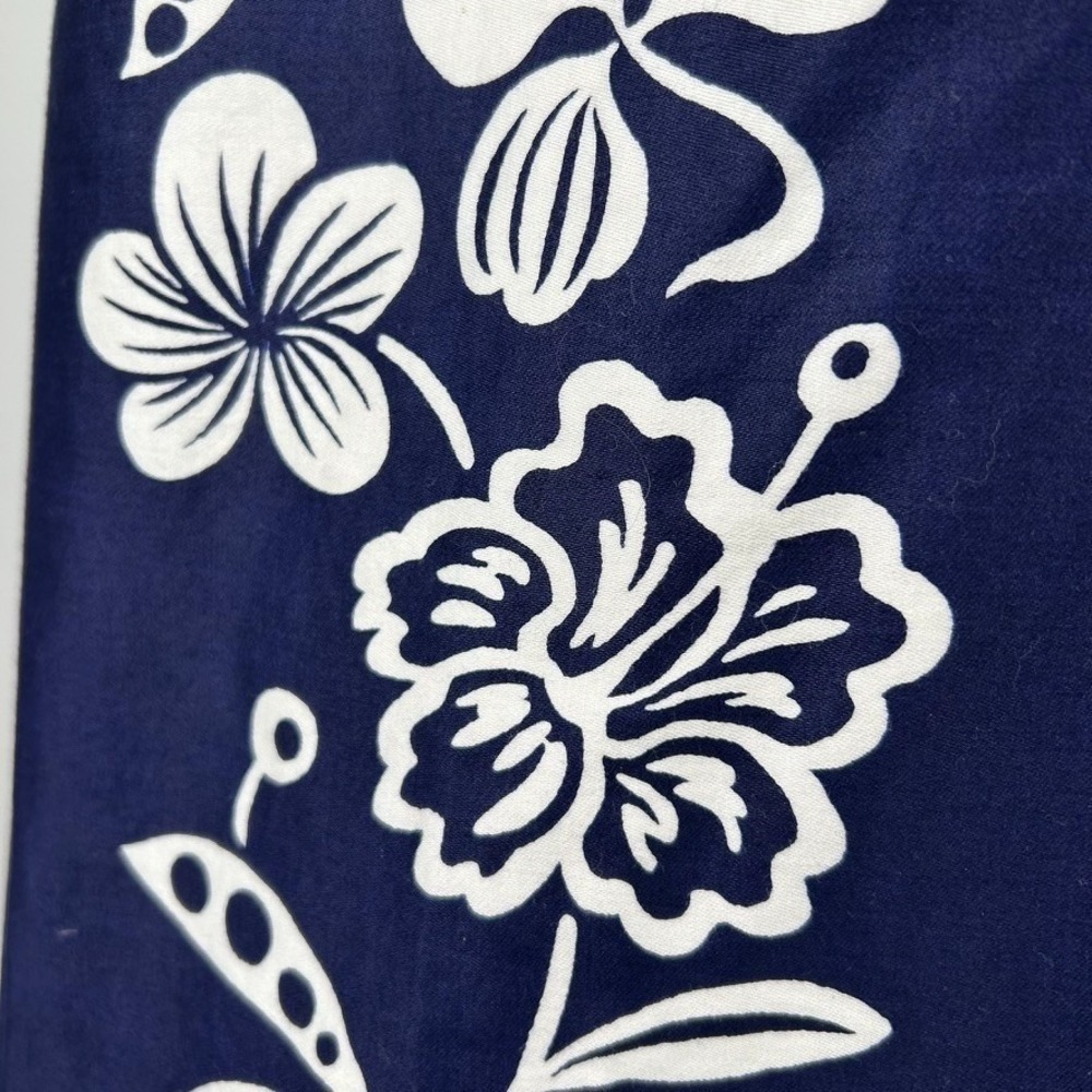 VTG 60Ss 70s Hawaiian Maxi Dress Floral White Navy Blue Side Slits Cotton SZ S - Picture 9 of 16